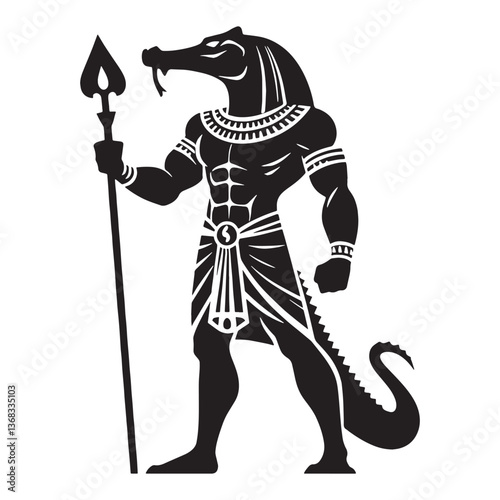 Mysterious Sobek silhouette, lurking in sacred waters - Sobek illustration - Sobek vector - Egyptian god silhouette - Egyptian silhouette

