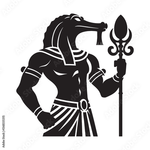 Ornate Sobek silhouette, an emblem of might - Sobek illustration - Sobek vector - Egyptian god silhouette - Egyptian silhouette

