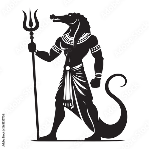 Sacred Sobek silhouette, a divine crocodile deity - Sobek illustration - Sobek vector - Egyptian god silhouette - Egyptian silhouette

