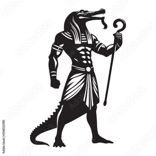 Dominant Sobek silhouette, guardian of the Nile - Sobek illustration - Sobek vector - Egyptian god silhouette - Egyptian silhouette

