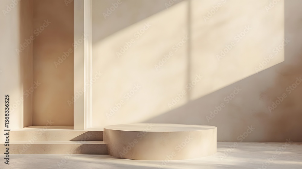 61. A modern podium with a smooth, neutral-toned surface, standing in a bright, open space with plenty of room for product presentation 61. A modern podium with a smooth, neutral-toned surface, standing in a bright, open space with plenty of room for product presentation