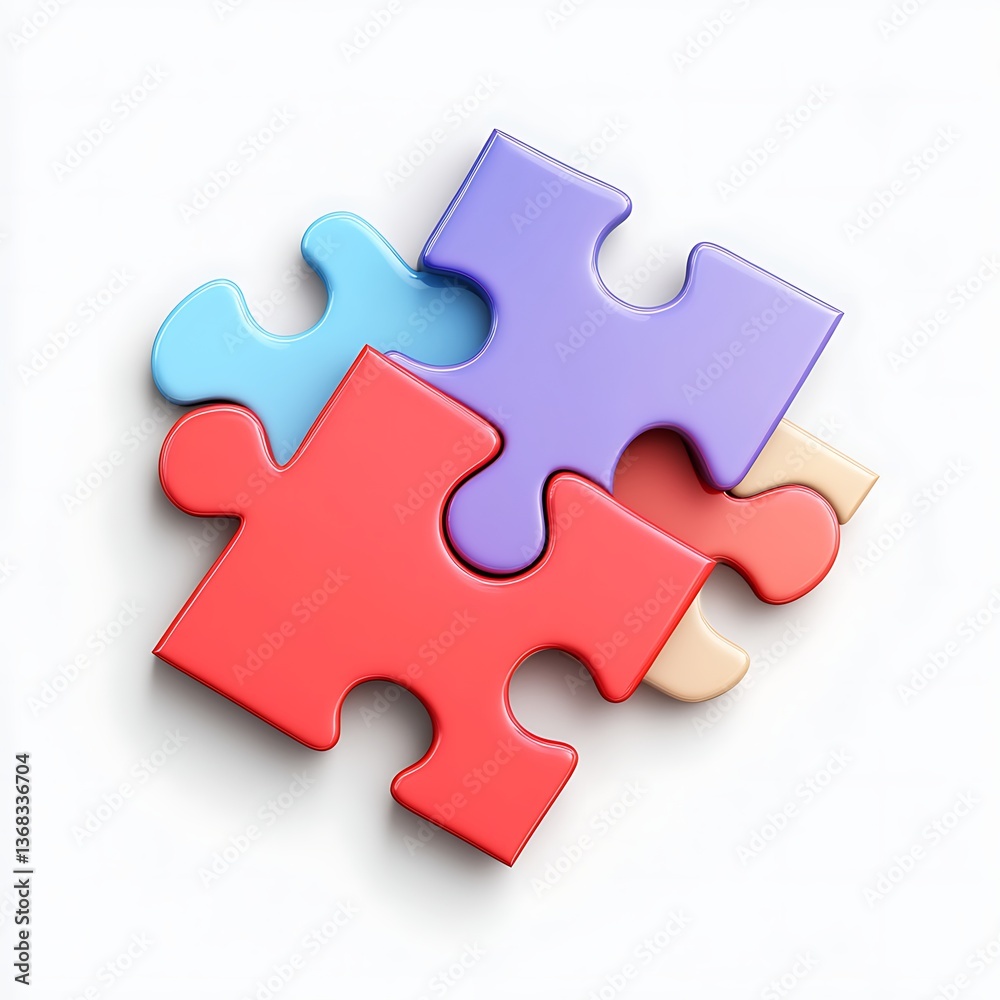 Interlocking 3D puzzle pieces in vibrant colors on white. Interlocking 3D puzzle pieces in vibrant colors on white.
