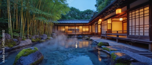 Luxury Japanese Ryokan: Outdoor Onsen & Bamboo Garden - made with Generative AI