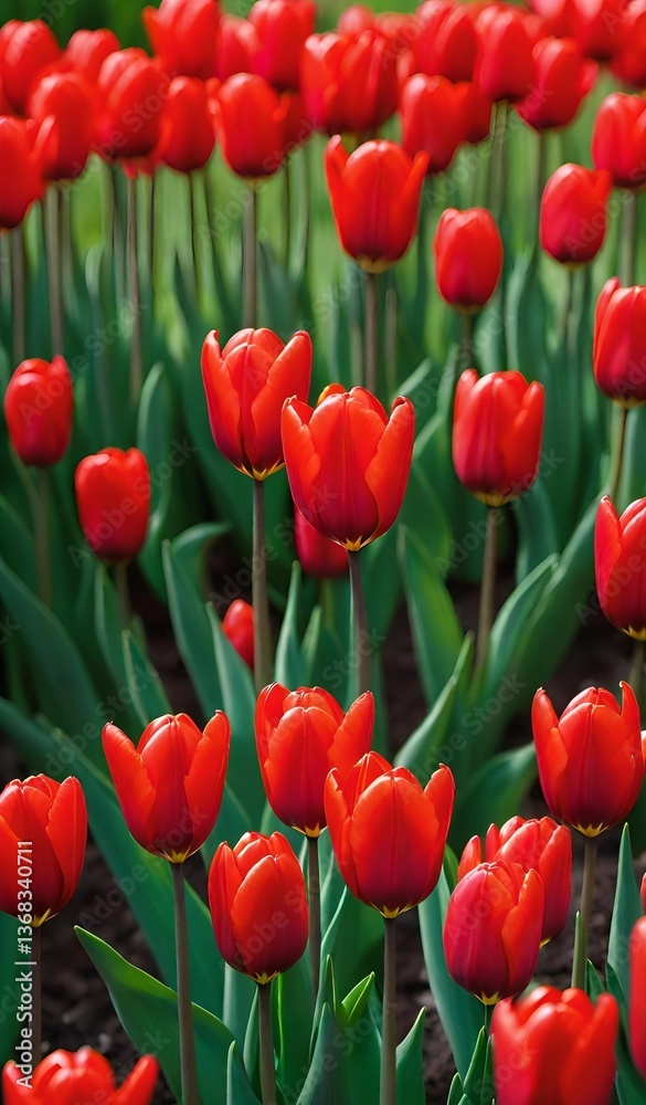 Obraz premium Enchanting Red Tulips Field – A Floral Tribute to Love and Special Moments
