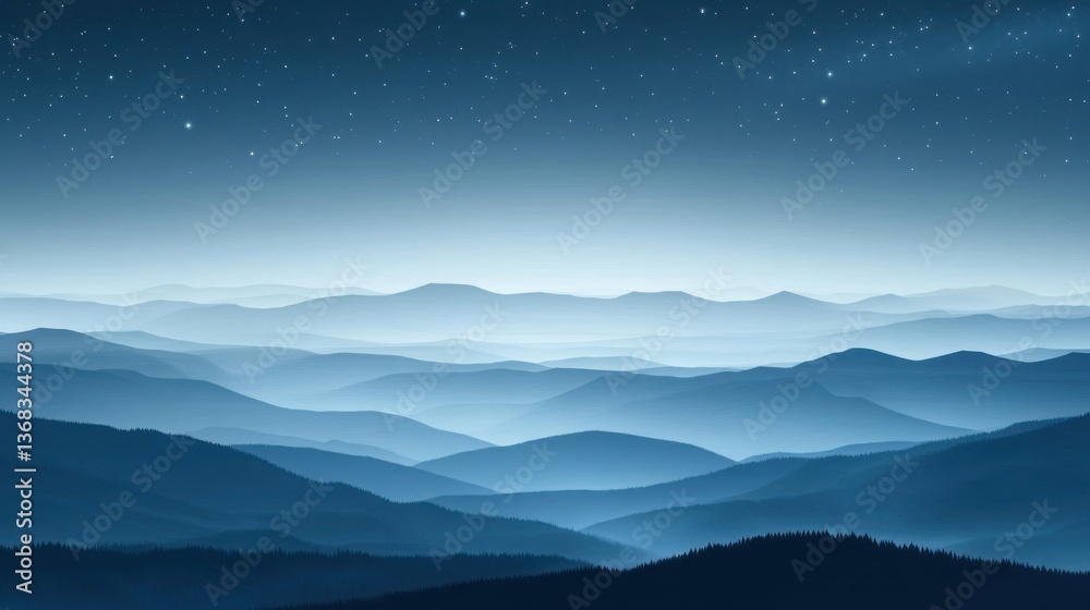 Fototapeta premium Misty Mountain Ranges at Night