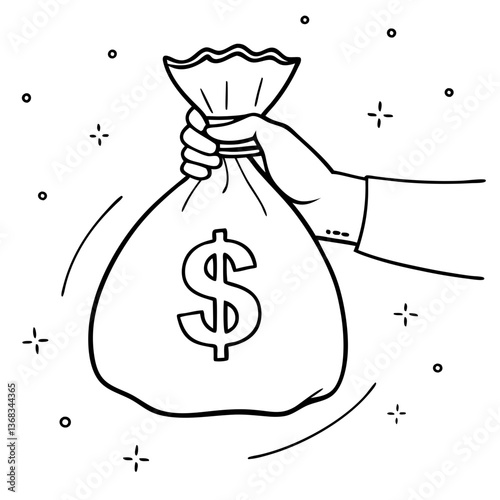 Saco de dinero PNG vectorial, diseño simple, ilustración de mano, icono financiero