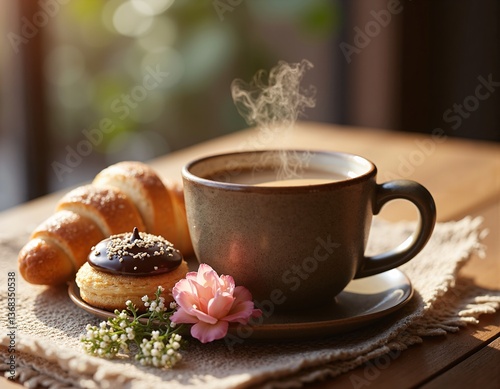 A cozy morning delight with coffee and pastries
