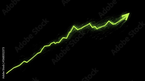 stock graph going up, graphic, black background, neon green stock line 