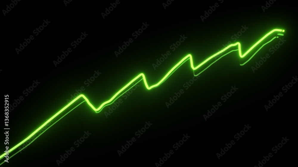 Fototapeta premium stock graph going up, graphic, black background, neon green stock line 