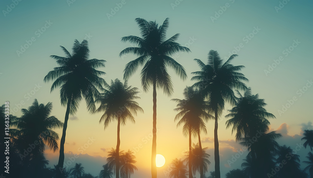 Sunset Palm Trees Tropical Background Sunset Palm Trees Tropical Background