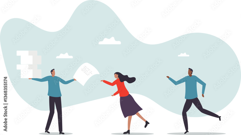 Work delegation, manager distribute work assignment to team member colleagues, assign tasks, job or project to staff responsibility.character for design. Work delegation, manager distribute work assignment to team member colleagues, assign tasks, job or project to staff responsibility.character for design.