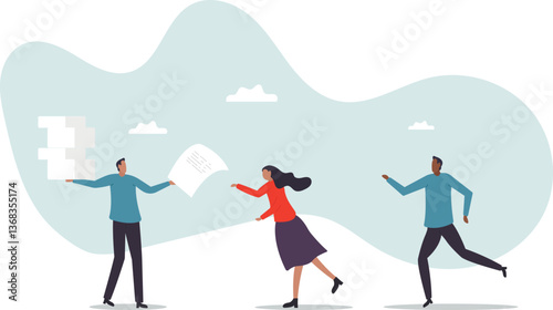 Work delegation, manager distribute work assignment to team member colleagues, assign tasks, job or project to staff responsibility.character for design.