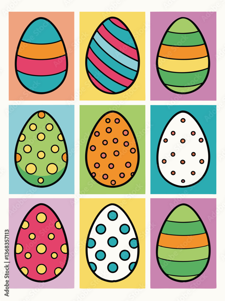Easter eggs set on white background. Vector illustration for your design 9 card eggs colorful Easter eggs set on white background. Vector illustration for your design 9 card eggs colorful