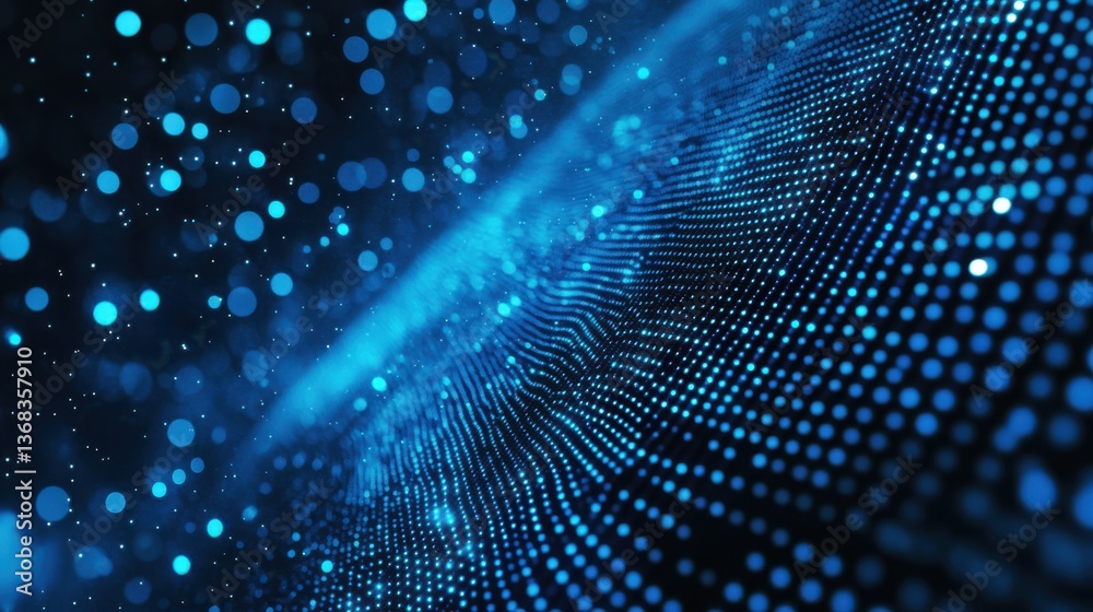 Abstract Blue Digital Wave Background Glowing Particles and Dots Design
