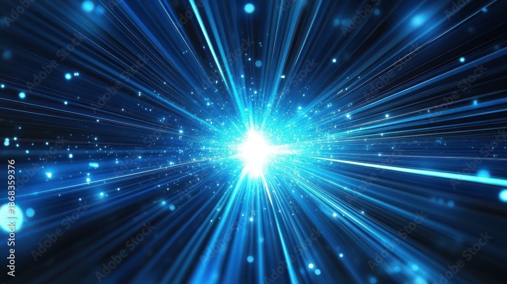 Fototapeta premium Abstract Blue Light Rays Burst, Futuristic Energy Speed, Starry Night Sky Background