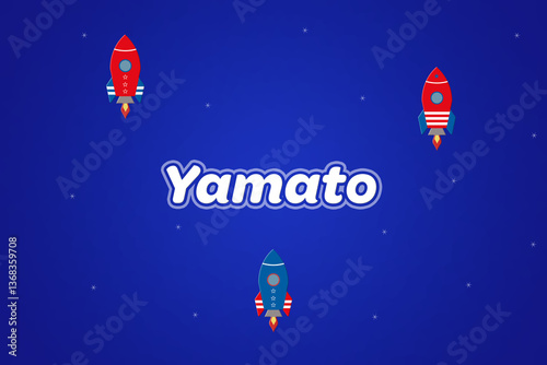 Canvas Print Yamato male boy name illustration in blue with rockets.