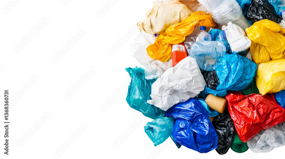 Pile of colorful plastic waste isolated on black background, cut out transparent Pile of colorful plastic waste isolated on black background, cut out transparent