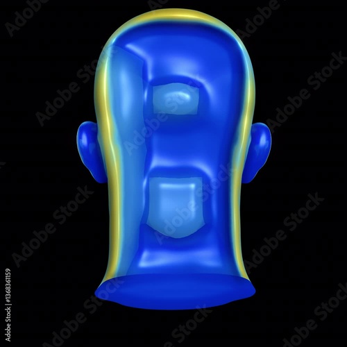 An electrically pulsing reflective spinning character anatomy on a transparent alpha channel in a seamless loop.