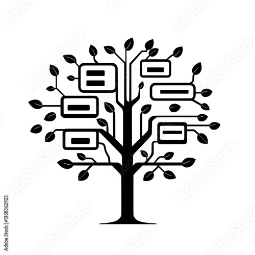 Digital tree with circuit-like branches symbolizing modern technology, communication networks, and data integration.