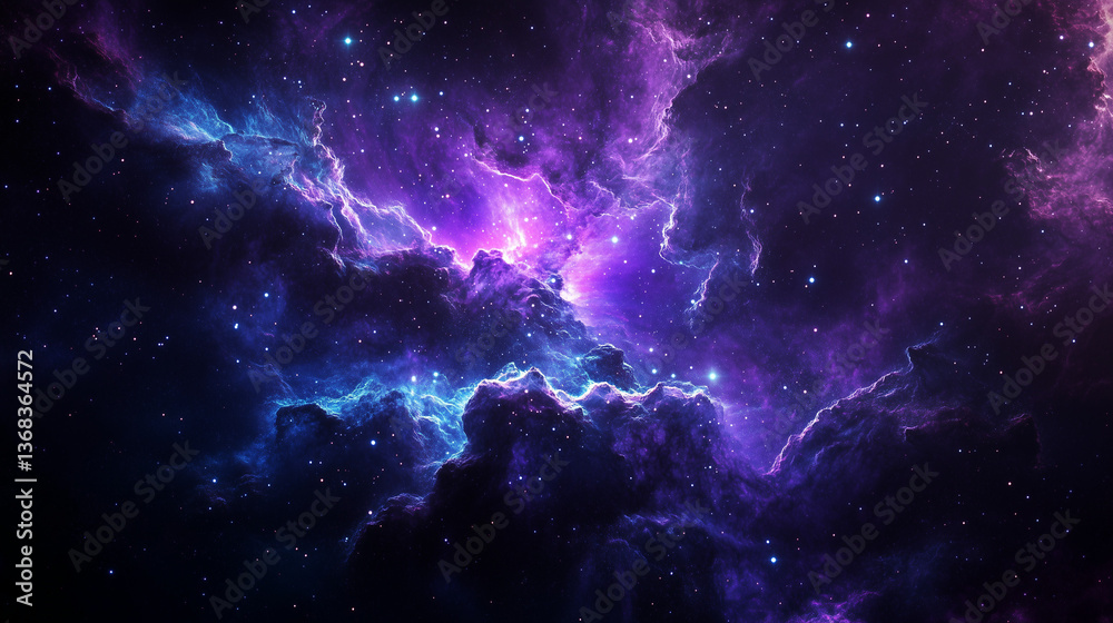 Obraz premium Vibrant Cosmic Nebula Wallpaper - Deep Space Purple and Blue Galaxy Background