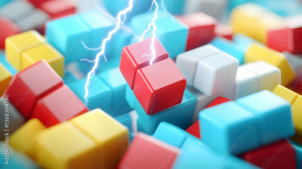 Colorful Building Blocks with Electric Sparks in a Playful Scene Colorful Building Blocks with Electric Sparks in a Playful Scene