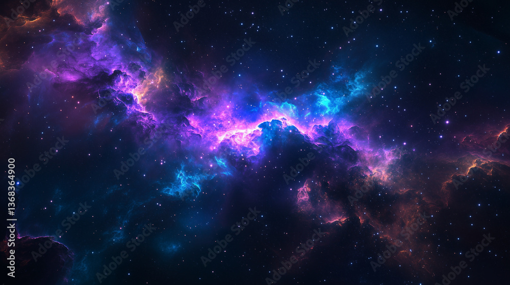 Fototapeta premium Vibrant Cosmic Nebula Wallpaper - Deep Space Purple and Blue Galaxy Background