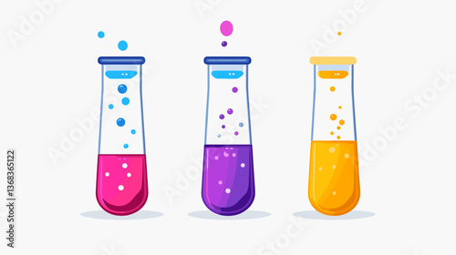 Modern illustration of colorful test tubes filled with liquids in bright shades depicting a laboratory experiment environment