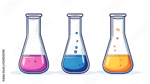 Colorful laboratory flasks displaying vibrant liquids in a modern artistic style for educational purposes