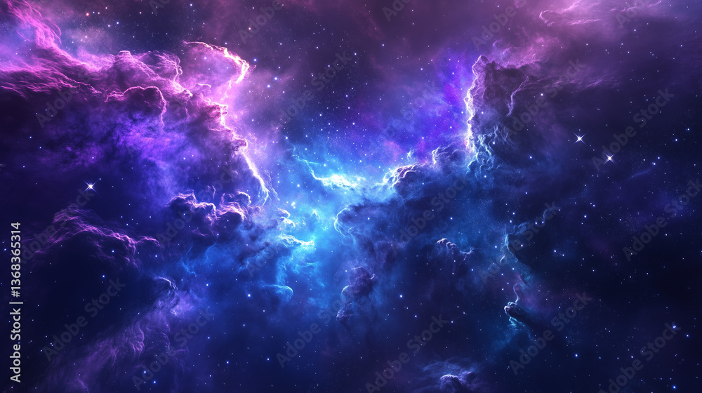 Fototapeta premium Vibrant Cosmic Nebula Wallpaper - Deep Space Purple and Blue Galaxy Background
