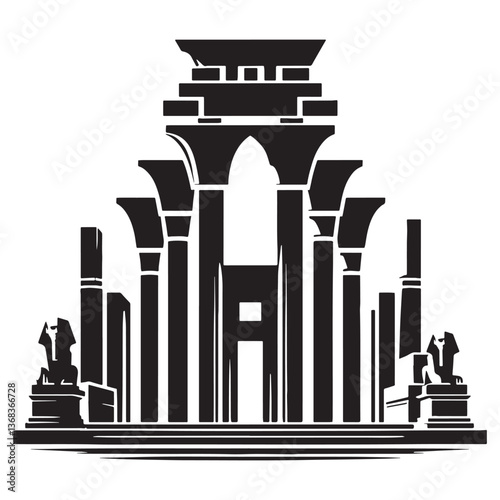Majestic Temple of Karnak silhouette, an ancient wonder - Temple of Karnak illustration - Temple of Karnak vector - Egyptian silhouette

