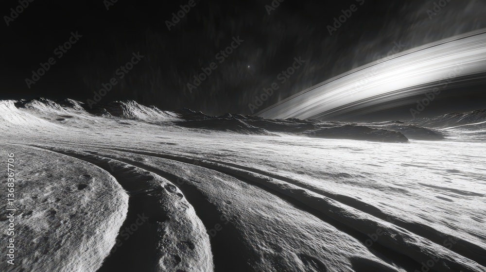 Fototapeta premium A breathtaking image of Saturn rings casting long shadows on the planet surface.