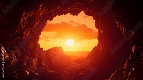 Erupting Volcano at Sunset