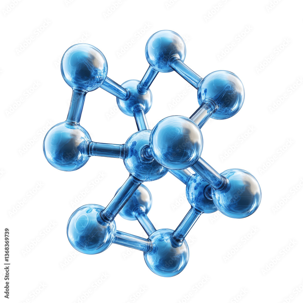 Representation of a molecular structure with transparent spheres in blue color