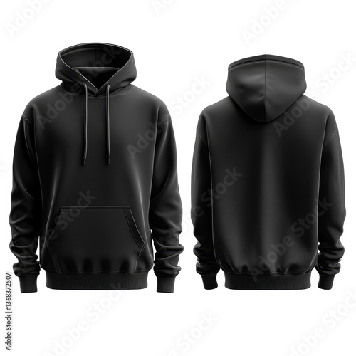Obraz na płótnie Black hoodie displayed from the front and back in a studio setting with neutral background w salonie