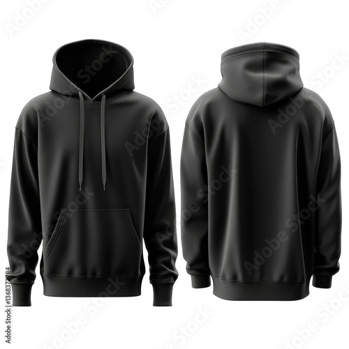 Obraz na płótnie Black hooded sweatshirt displayed from front and back angles showcasing versatile design w salonie
