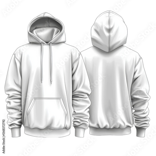 Obraz na płótnie White hoodie design featuring front and back views for clothing illustration w salonie