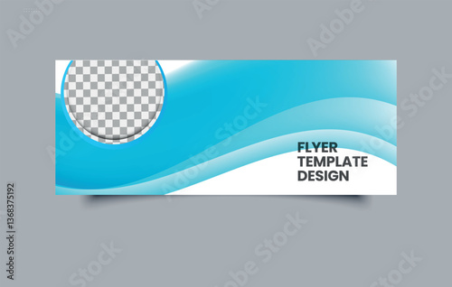 Abstract banner with wavy shapes. Horizontal flyer with gentle gradient waves. Editable image.