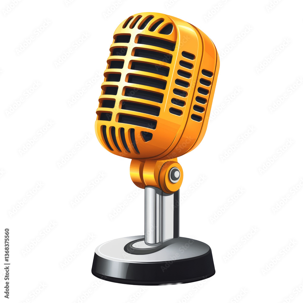 Vintage style orange microphone on a stand with retro design for creative performances