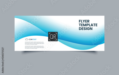 Abstract banner with wavy shapes. Horizontal flyer with gentle gradient waves. Editable image.