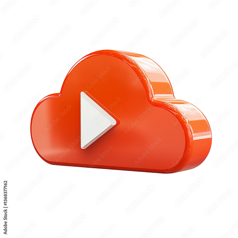 Cloud symbol with play button represents digital streaming and online media access
