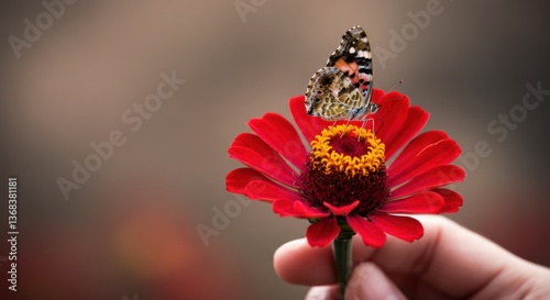 Colorful butterfly resting on a vibrant red flower in nature