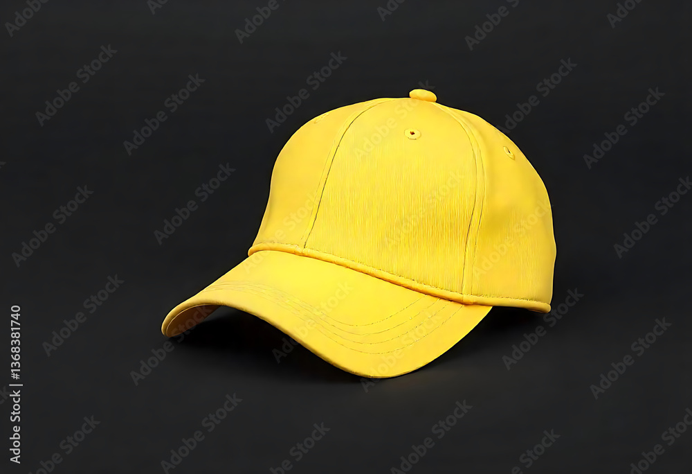 Fototapeta premium Yellow Baseball Cap Isolated on Dark Studio Background
