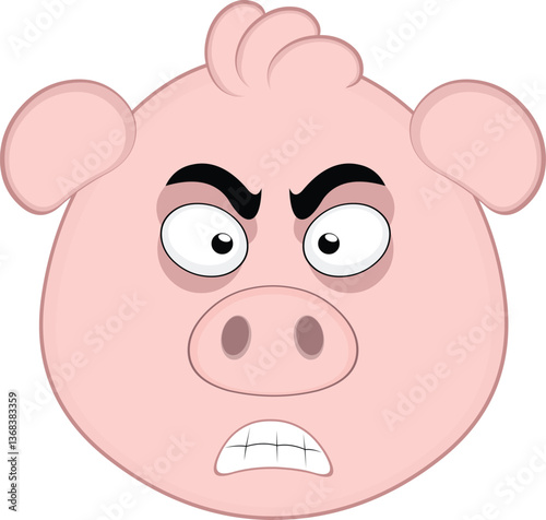 vector illustration emoji character face pig cartoon, with an angry expression