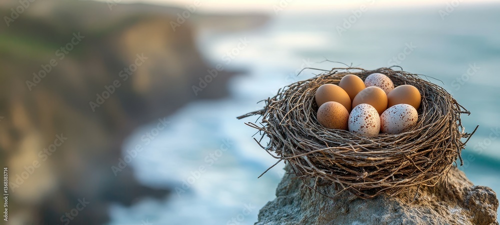 Cliffside Haven, Birds nests with eggs