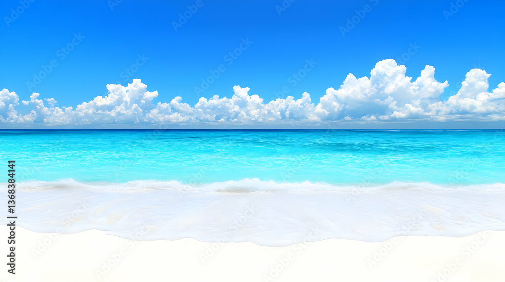 Tranquil Ocean View with Clear Blue Sky and Soft White Sand Beach Tranquil Ocean View with Clear Blue Sky and Soft White Sand Beach