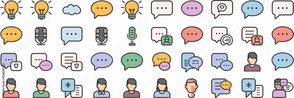 Minimalist vector speech bubble icons with various themes – Ideal for web design, user interface, or messaging apps. Minimalist vector speech bubble icons with various themes – Ideal for web design, user interface, or messaging apps.