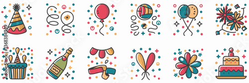 Festive vector icon sheet for 2026 celebration with multiple party elements – Great for event promotions, digital invitations, or celebratory graphics.