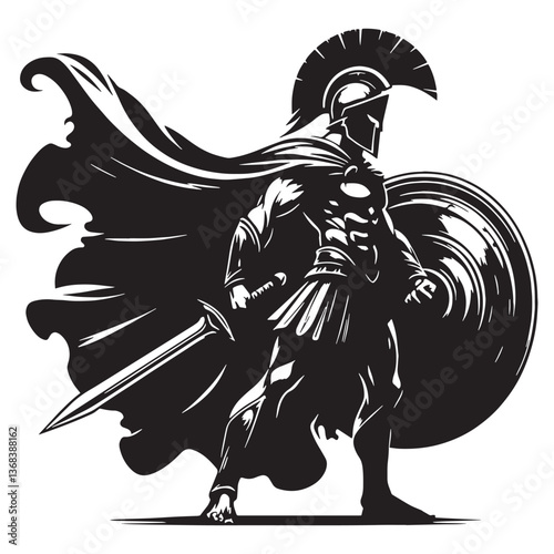 Powerful Ares silhouette, the embodiment of war - Ares illustration - Ares vector - Greek god silhouette

