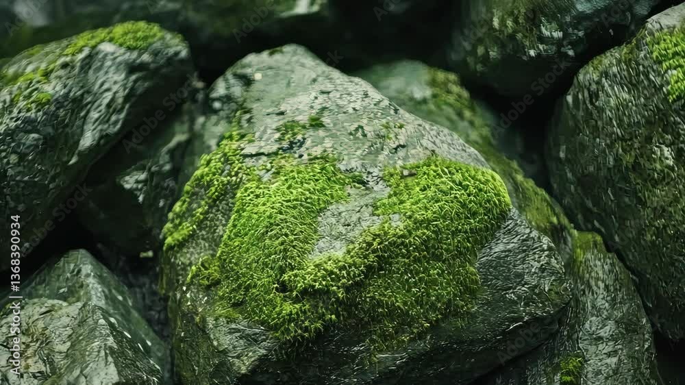 A close-up of fresh green moss covering rocks in a shaded forest digital A close-up of fresh green moss covering rocks in a shaded forest digital