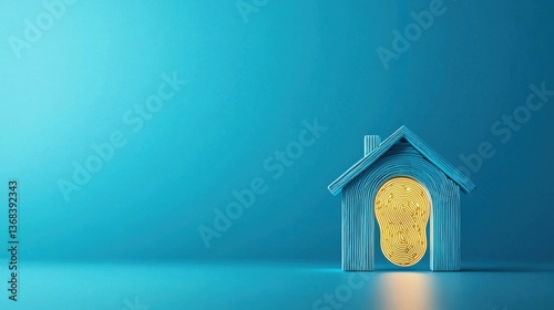 Home icon merging with a fingerprint scan, representing biometric security
